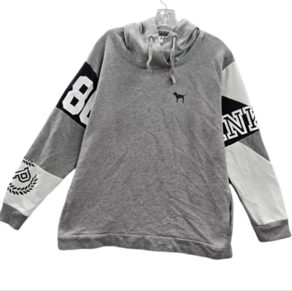 PINK VS Pullover Colorblock 86 Hoodie Gray, Blk & White htf